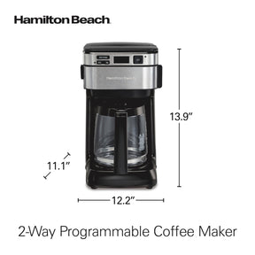 Hamilton Beach Programmierbare Kaffeemaschine, 12 Tassen, Frontzugriff, einfaches Befüllen, Pause und Servieren, 3 Brühoptionen, Schwarz (46310)