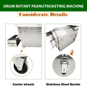 EQCOTWEA Commercial Roaster Machine 55LB Drum Rotary Roasting Machine Stainless Steel Peanut Walnut Chestnut Roasting Stir-Fry Drying Roaster Machine 0-300℃ 220V 3 Phase