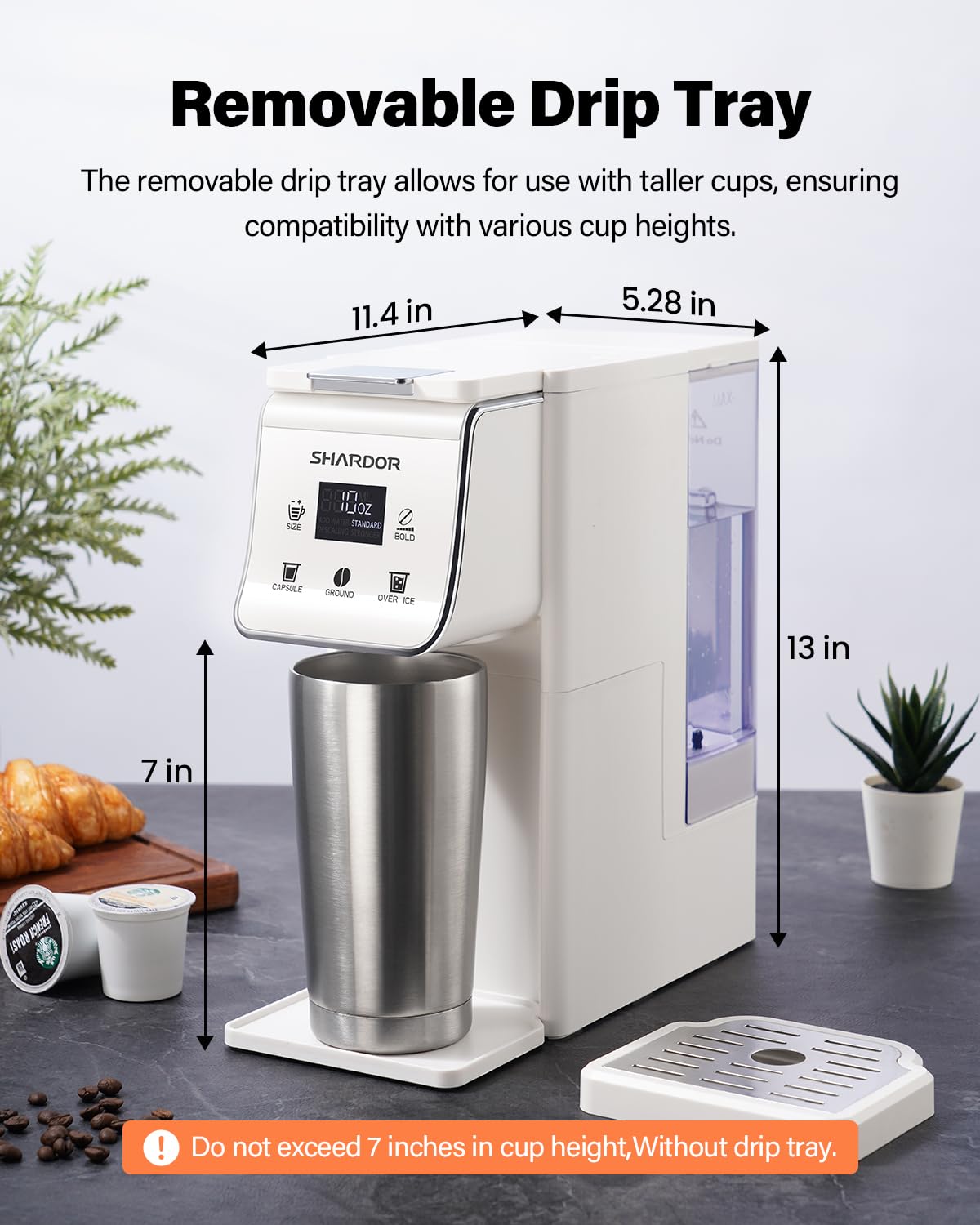 SHARDOR Coffee Maker Hot & Iced With Bold Setting,Single Serve Coffee Maker For K Cup And Grounds，52 Oz Removable Water Tank,6-14 Oz Brew Sizes,One Cup Kcup Coffee Machine With Reusable Filter, White