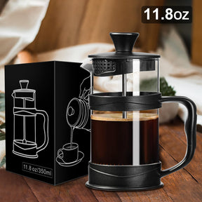 PARACITY French Press Coffee/Tea Maker, Camping Mini Coffee/Tea Press of 304 Stainless Steel Filter and Heat Resistant Glass, Cold Brew Coffee Maker 11.8OZ for Travel& Home Gift(Black)