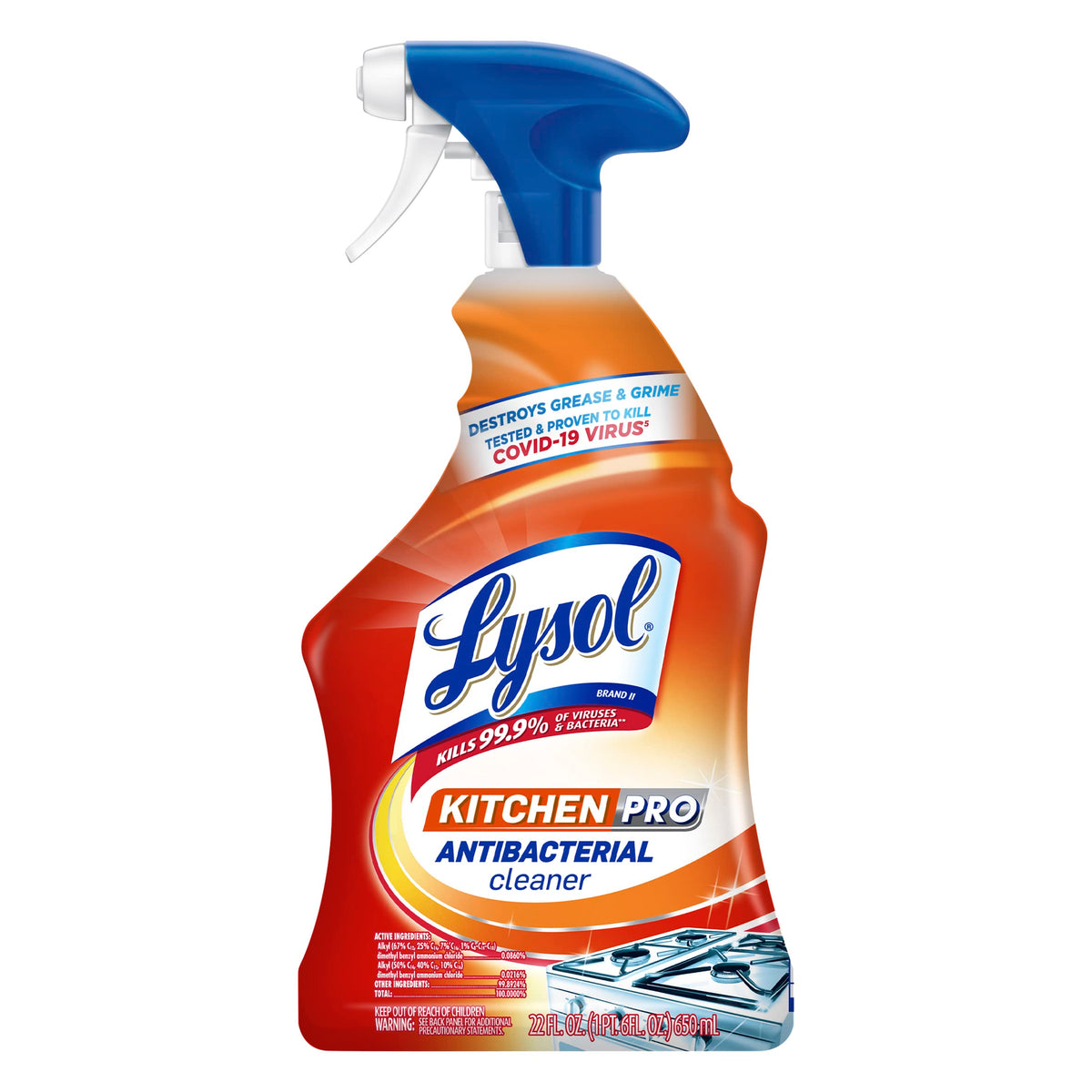 Lysol Pro キッチンスプレークリーナー＆脱脂剤、キッチン、カウンタートップ、オーブン、家電製品用の抗菌万能クリーニングスプレー、シトラスの香り、22オンス