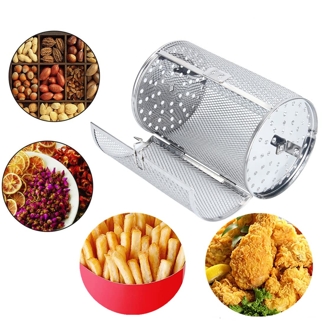 Rotisserie Basket, 360 Degree Rotatable Stainless Steel Oven Racks, Roaster Drum for Rotisserie, Baking Nuts, Coffee Beans, Flower, Tea, BBQ Roaster Tool