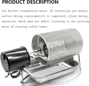 Wzglod Drum Coffee Bean Roaster, Coffee Roaster Machine with Stainless Steel Tray, Automatic Speed Adjustment, Coffee Roaster Roller Baker, Use Baking Beans Nut Products, No Powder