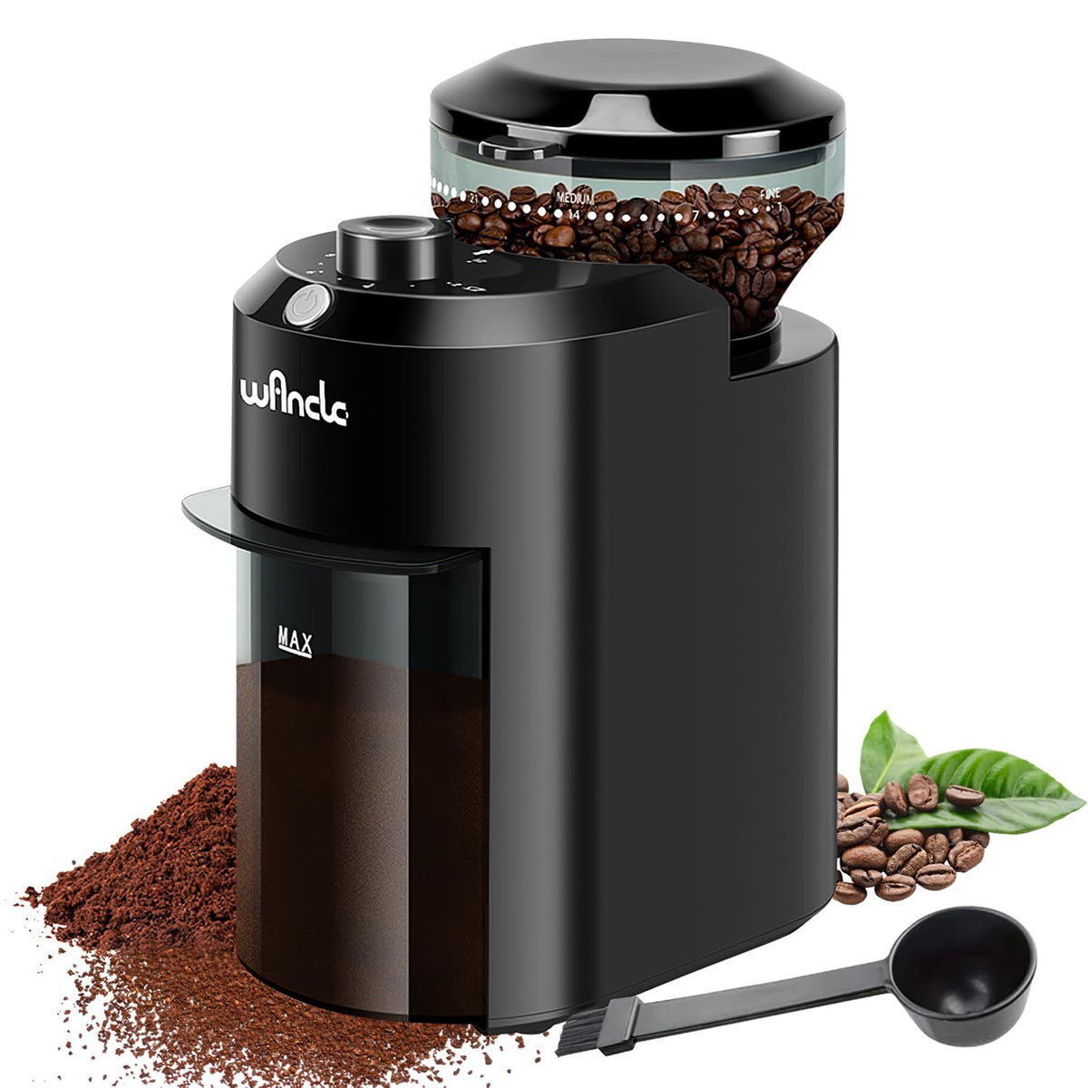 Wancle Electric Burr Coffee Grinder - Adjustable with 28 Precise Grind Settings for 12 Cups - Professional Coffee Bean Grinder (Plastic, Black)