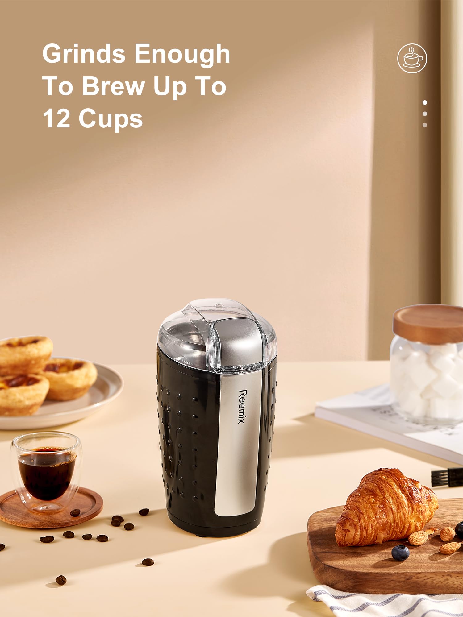 Coffee Grinder, Electric Coffee Grinder with 3.5Oz Large capacity, One-Touch Coffee and Spice Grinder with Stainless Blade, Cleaner Brush And Spoon for Home Use (Black)