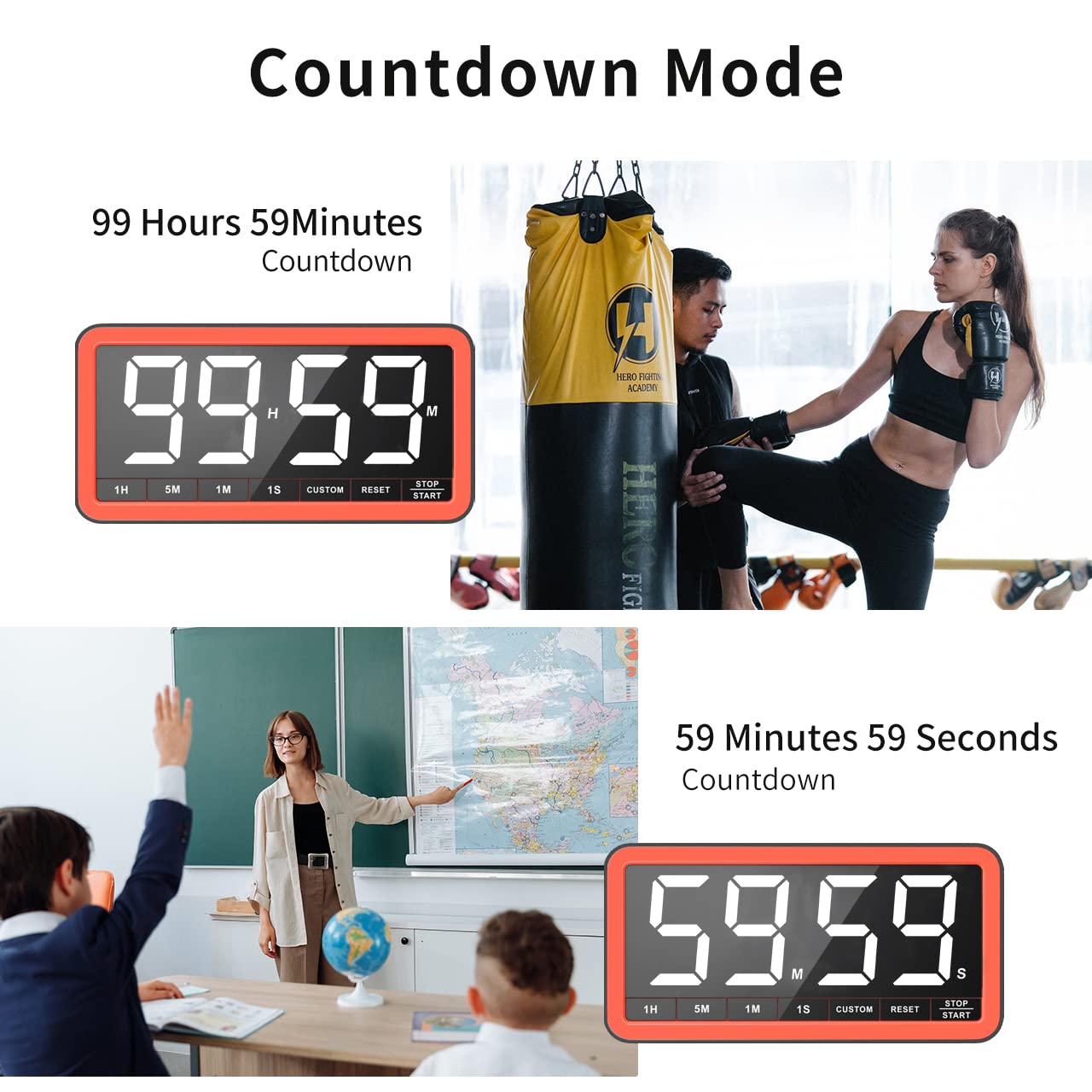 VOCOO Digitaler Küchentimer mit extragroßem 7,8-Zoll-Display, magnetischer LED, mit 3 Helligkeits-, 4 Alarm- und 3 Lautstärkestufen, batteriebetriebener Countdown-Countup-Timer zum Kochen, für den Unterricht, das Heim-Fitnessstudio