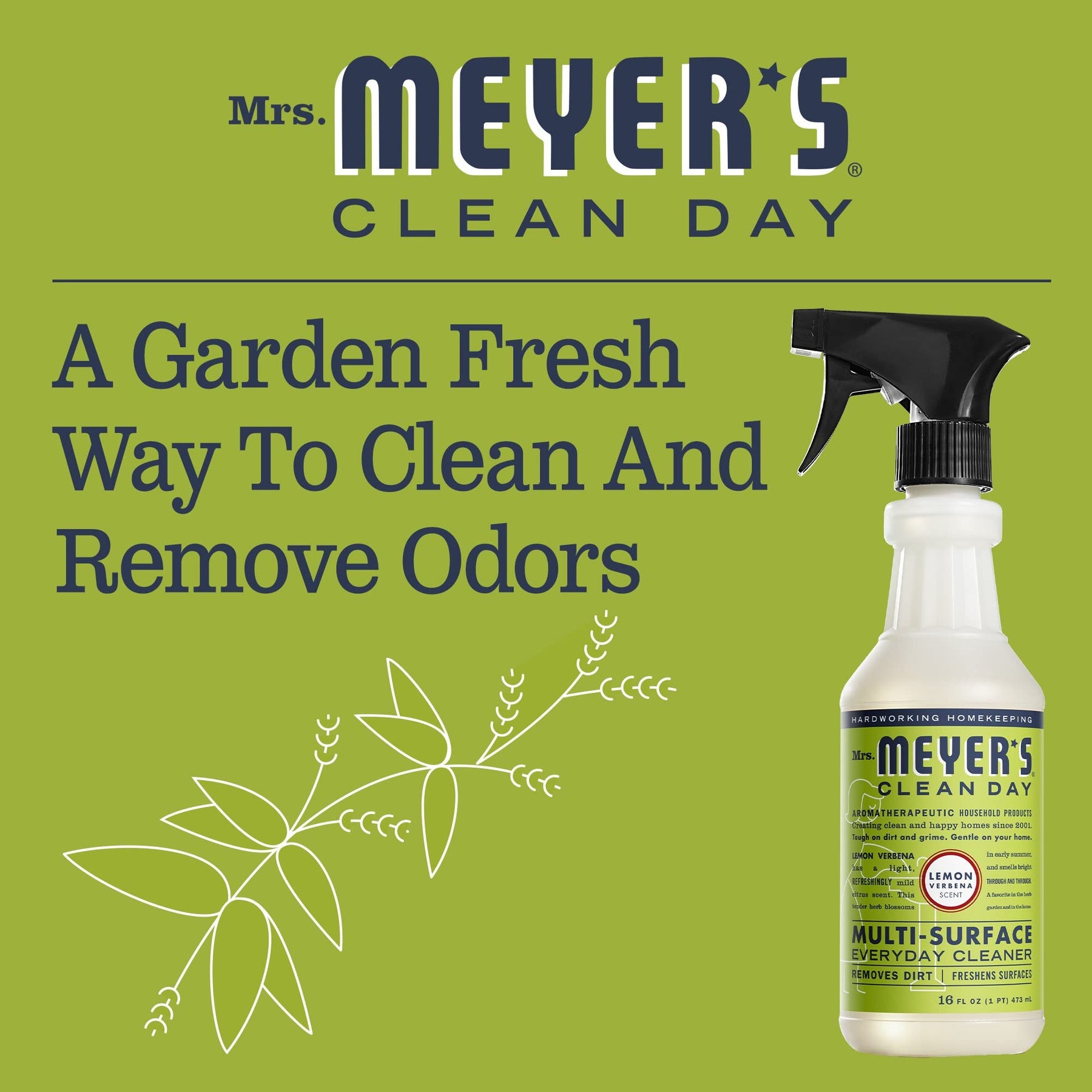 MRS. MEYER'S CLEAN DAY 万能クリーナースプレー、動物実験なし、レモンバーベナ、16 液量オンス - 3 個パック