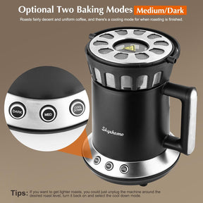 HOMOKUS Coffee Roaster Machine for Home Use - Two Baking Modes (Med and Dark) - One-Touch Control - Cooling Mode Included