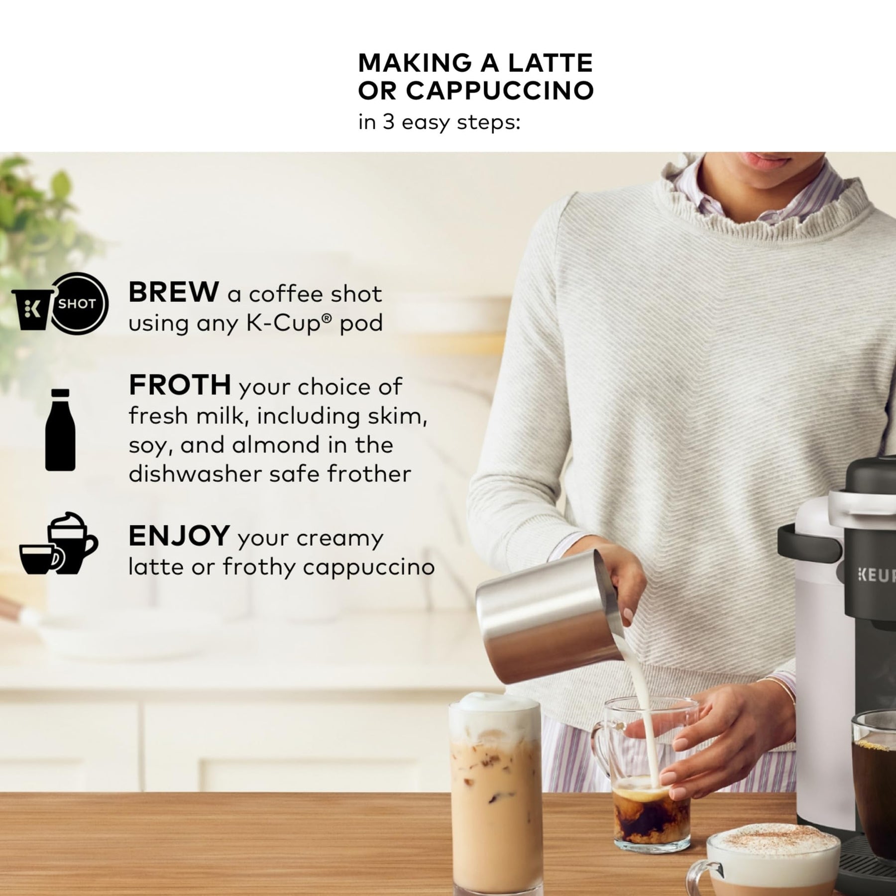 Keurig K-Cafe K-Duo Kaffee-, Latte- und Cappuccinomaschine für Einzelportionen, dunkle Anthrazit