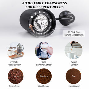 TRINIDa Manual Coffee Grinder, Premium 420 SUS CNC 38mm Stainless Steel Burr Coffee Bean Grinder, Adjustable Small Burr Coffee Bean Grinders for Camping and Travelling