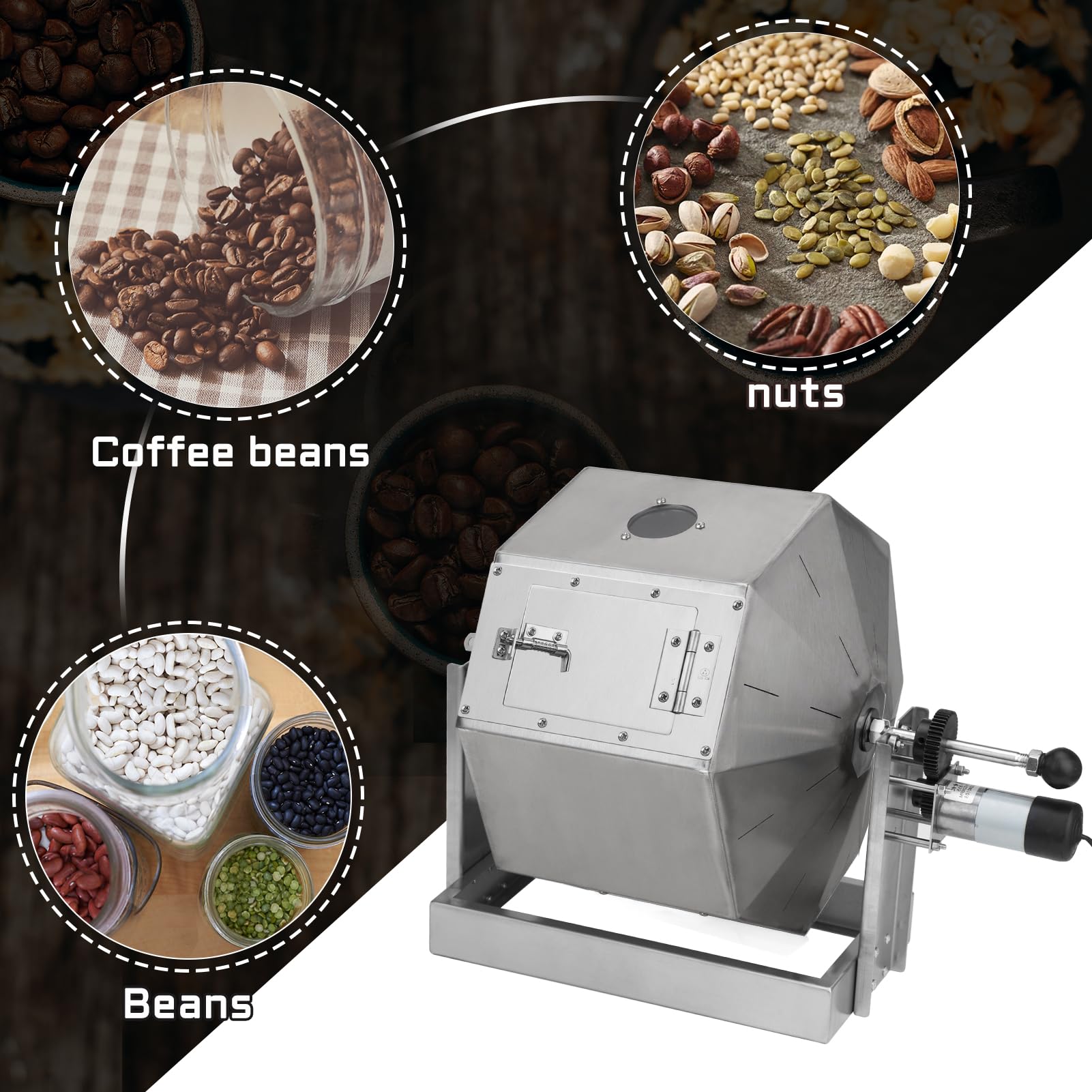 ICZW Coffee Bean Roaster 14.5L Coffee Bean Baker Peanut Roaster Gas Burner Drum Type Stainless Steel for Home and Commercial Use