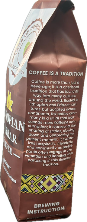 Land of Origins Coffee ETHIOPIAN HARRAR WHOLE BEANS COFFEE, medium roast, single origin,100% Arabica, natural Ethiopian coffee 16oz (1 pound)