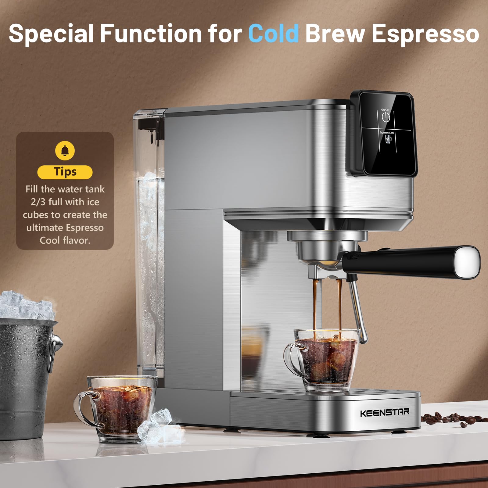 KEENSTAR Espressomaschine 20 Bar, Heiß- und Eiskaffeemaschine mit Rapid Cold Brew, Espressomaschine mit Dampfstab, Touchscreen mit 1000 ml Wassertank für Latte, Cappuccino, Geschenk für Kaffeeliebhaber