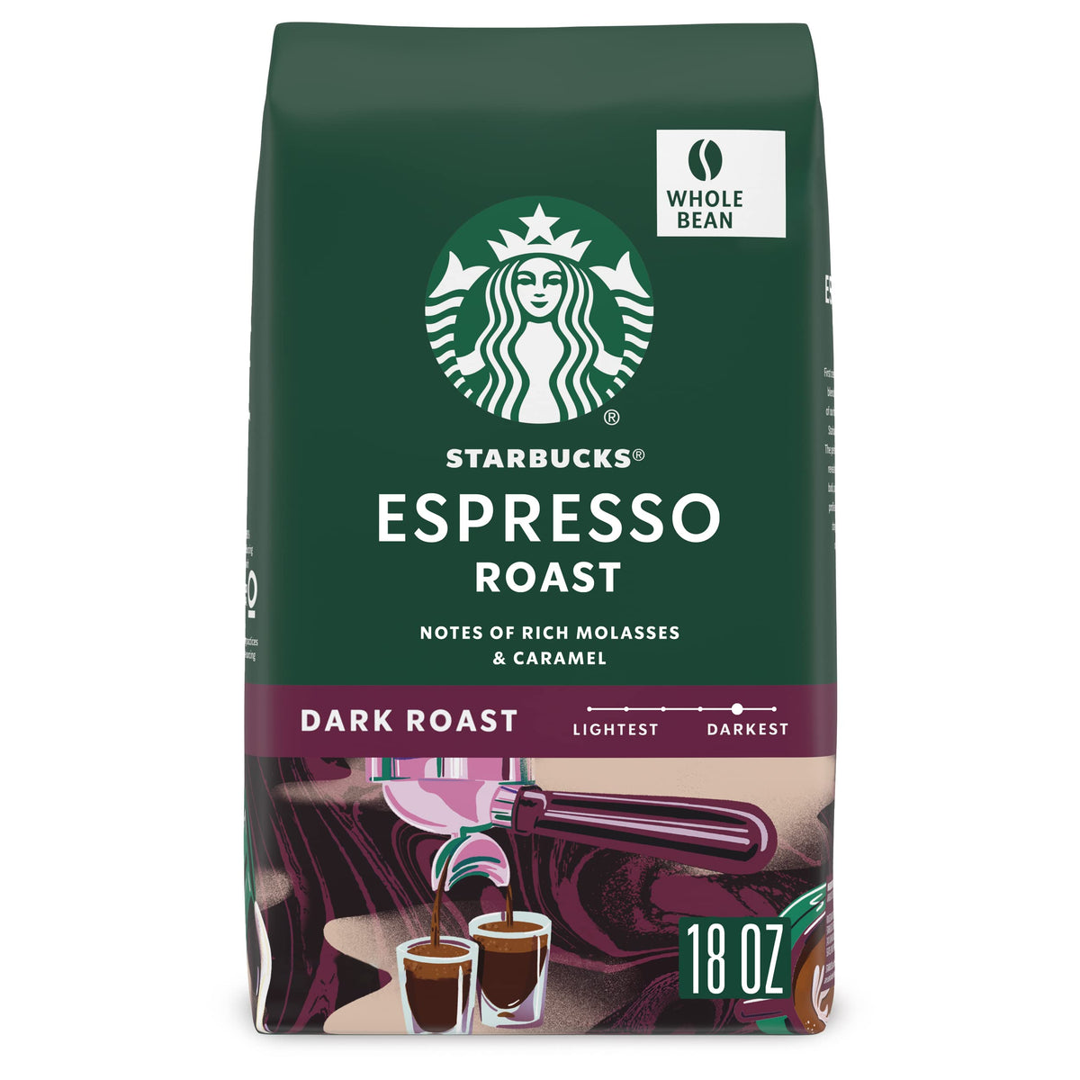 Starbucks Whole Bean Coffee, Dark Roast Coffee, Espresso Roast, 100% Arabica, 1 bag (18 oz)