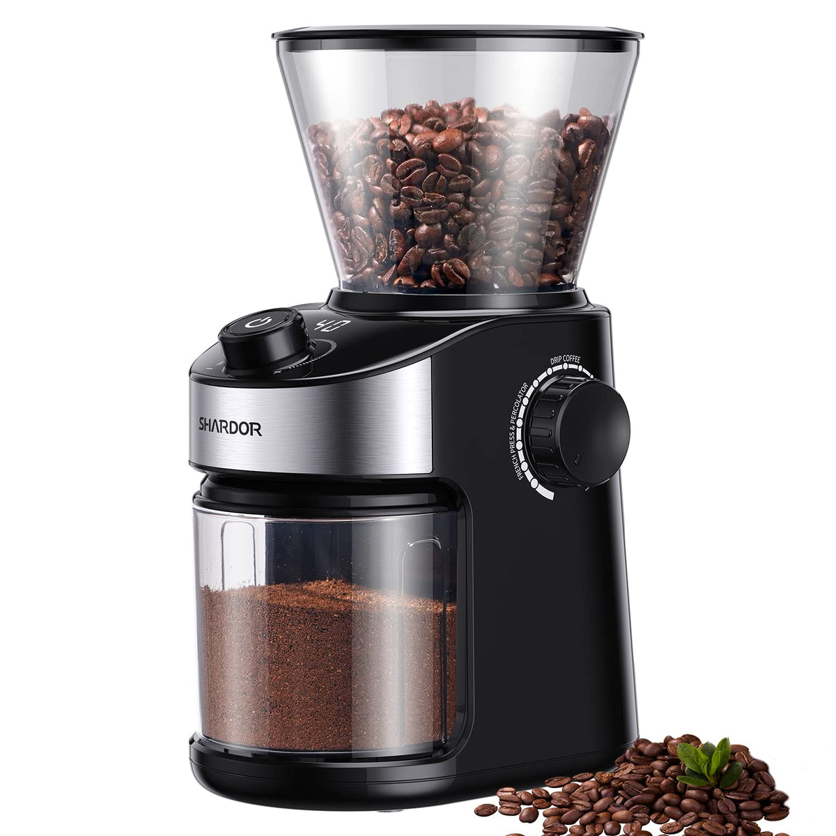 SHARDOR Burr Coffee Grinder Electric with 32 Grinding Sizes, Coffee Grinders for Home Use with 40 Seconds Adjustable Electronic Timer, Coffee Bean Grinder with Chamber Cleaning Button