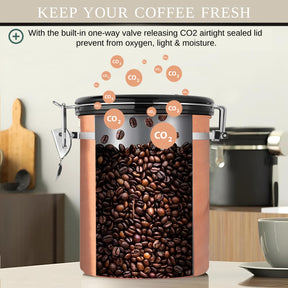 Mixpresso Bronze Stainless Steel Airtight Coffee Container with Date Tracker For Coffee & Tea, Vacuum Sealed Airtight Container, Coffee Jar 16 Ounces, Coffee Grounds Container, Coffee Tin