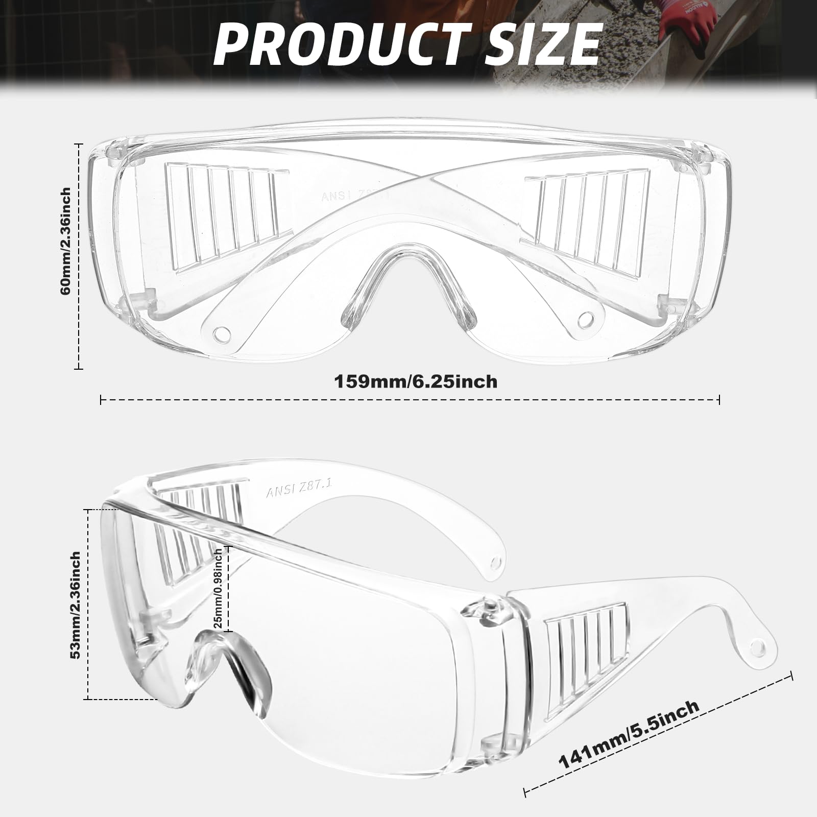 Salfboy 24er-Pack Schutzbrillen zum Überziehen von Brillen mit Antibeschlag- und Kratzfestigkeit, ANSI Z87.1 Augenschutz für Laborbrillen, Krankenschwestern, Arbeiter, Architekten
