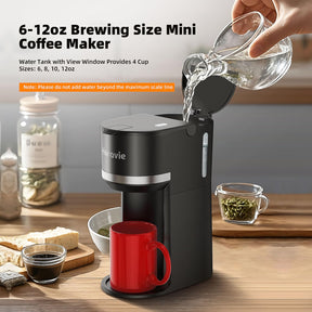 Horavie Mini-Einzelportionskaffeemaschine für K-Cup und gemahlenen Kaffee, Schnellbrüh-Einzeltassen-Kaffeemaschine mit Entkalkungserinnerung und Wasseranzeige, Brühgrößen von 6 bis 12 oz, schwarz