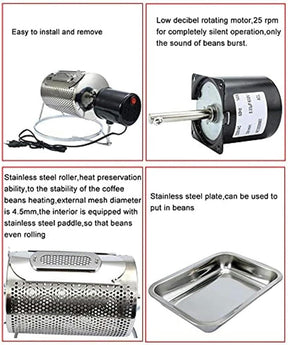 Wzglod Trommel-Kaffeebohnenröster, Kaffeeröstermaschine mit Edelstahlschale, automatische Geschwindigkeitsanpassung, Kaffeeröster-Roller-Bäcker, Verwendung von Backbohnen-Nussprodukten, kein Pulver