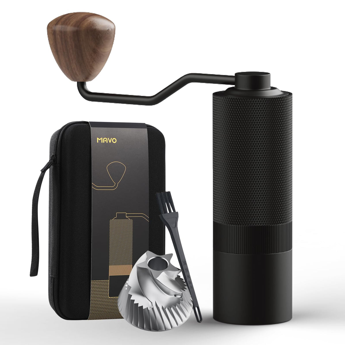 MAVO Manuelle Kaffeemühle, Wizard-Handkaffeemühle, Kapazität 25 g mit CNC-Edelstahl-Fünfeck-Kegelmahlwerk, einstellbare Einstellung, Kaffeebohnenmühle mit Mahlwerk für French Press, Pour Over, Schwarz