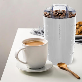 OVENTE Electric Coffee Grinder - Small Portable & Compact Grinding Mill with Stainless Blade for Bean Spices Herb and Tea, Perfect for Home & Kitchen - White CG225W