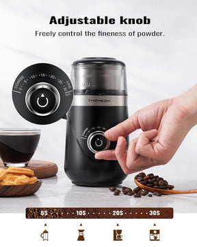 TWOMEOW Coffee Grinder, Adjustable Electric Grinder with Timing Knob, Coffee Bean Grinder and Spice Grinder with Removable Stainless Steel Bowl, Automatic Grinder for French Press and Espresso