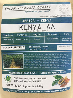 2-pound Kenya Aa (Unroasted Green Coffee Beans) premium Arabica beans grown northern Africa fresh current-crop beans for home coffee roasters, specialty-grade coffee beans, includes a free burlap bag