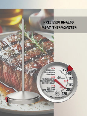 Analoges Fleischthermometer: Braten- und Backthermometer für Backofen/Grill, leicht zu reinigen. Spülmaschinenfest, ohne Batterien. Rippchen, Pute und mehr: ein Muss für perfekt gegarte Braten.