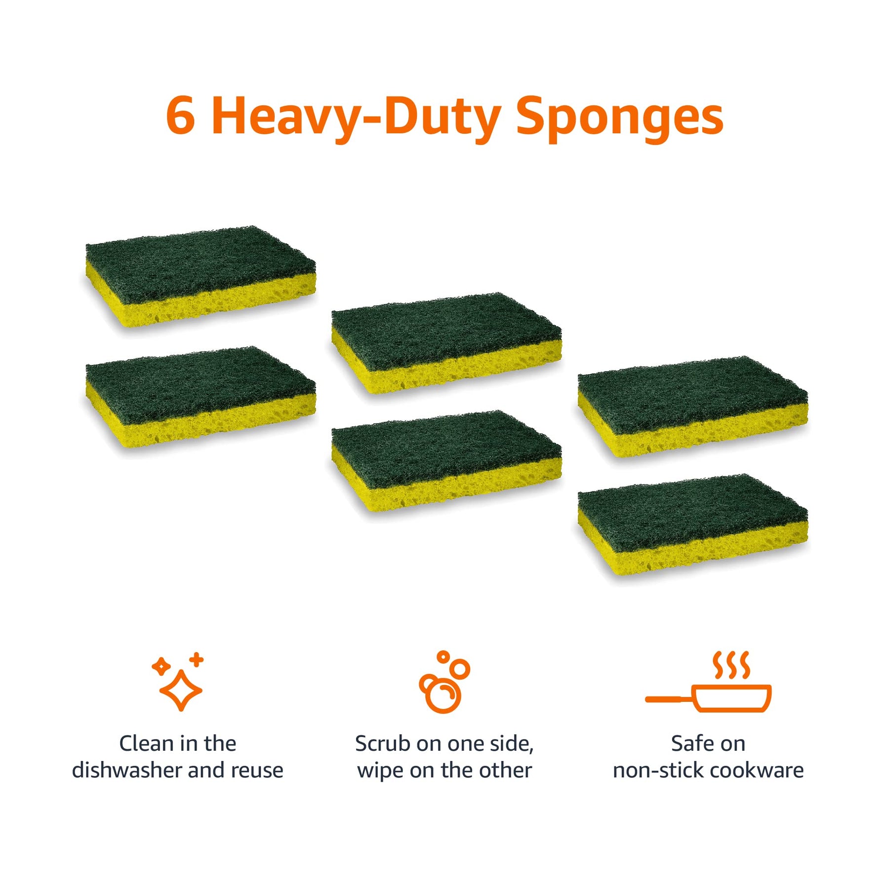 Amazon Basics Heavy Duty Sponges, 6 Count