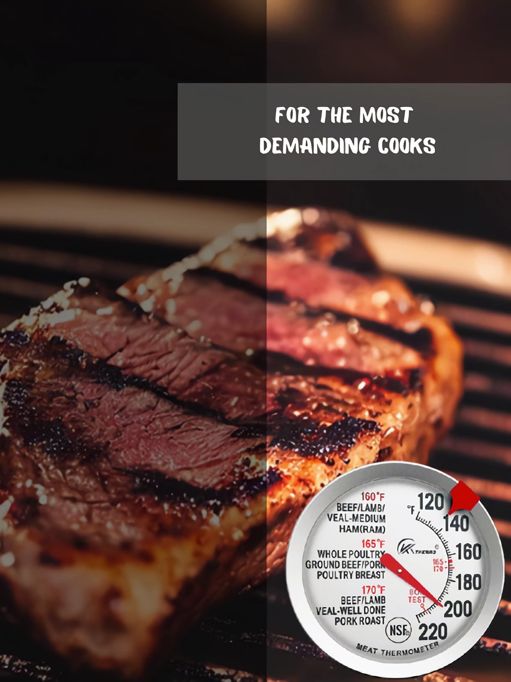 Analog Meat Thermometer: Roasting and Baking Thermometer for Oven/Grill, Easy to Clean. Dishwasher Safe, Without Batteries. Ribs, Turkey and More: a Must for Perfectly Cooked roasts.