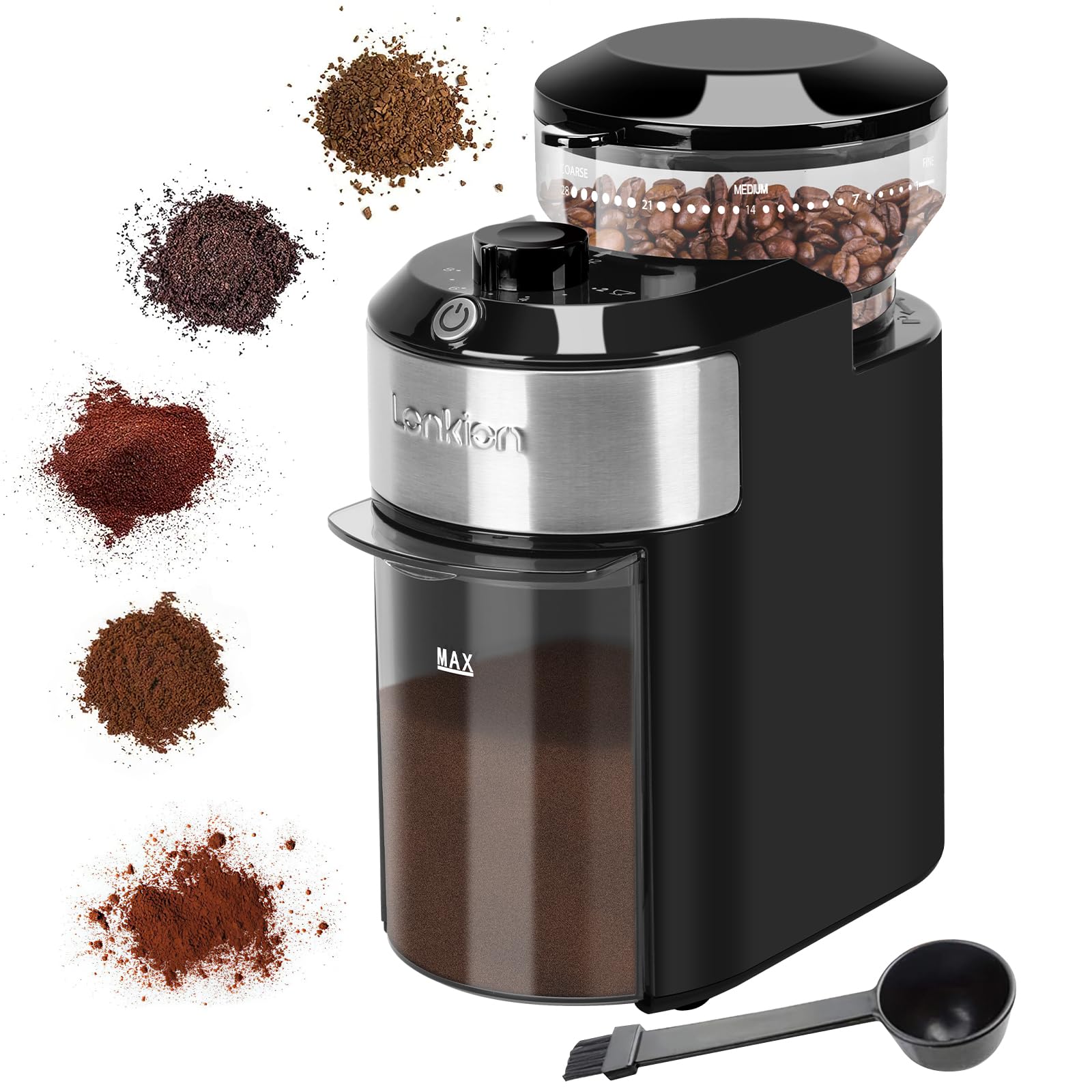 Lonkion Burr Coffee Grinder Electric - Adjustable Burr Grinder with 28 Precise Grind Settings for 12 Cups - Coffee Grinders for Home Use - Professional Coffee Bean Grinder - Stainless Steel