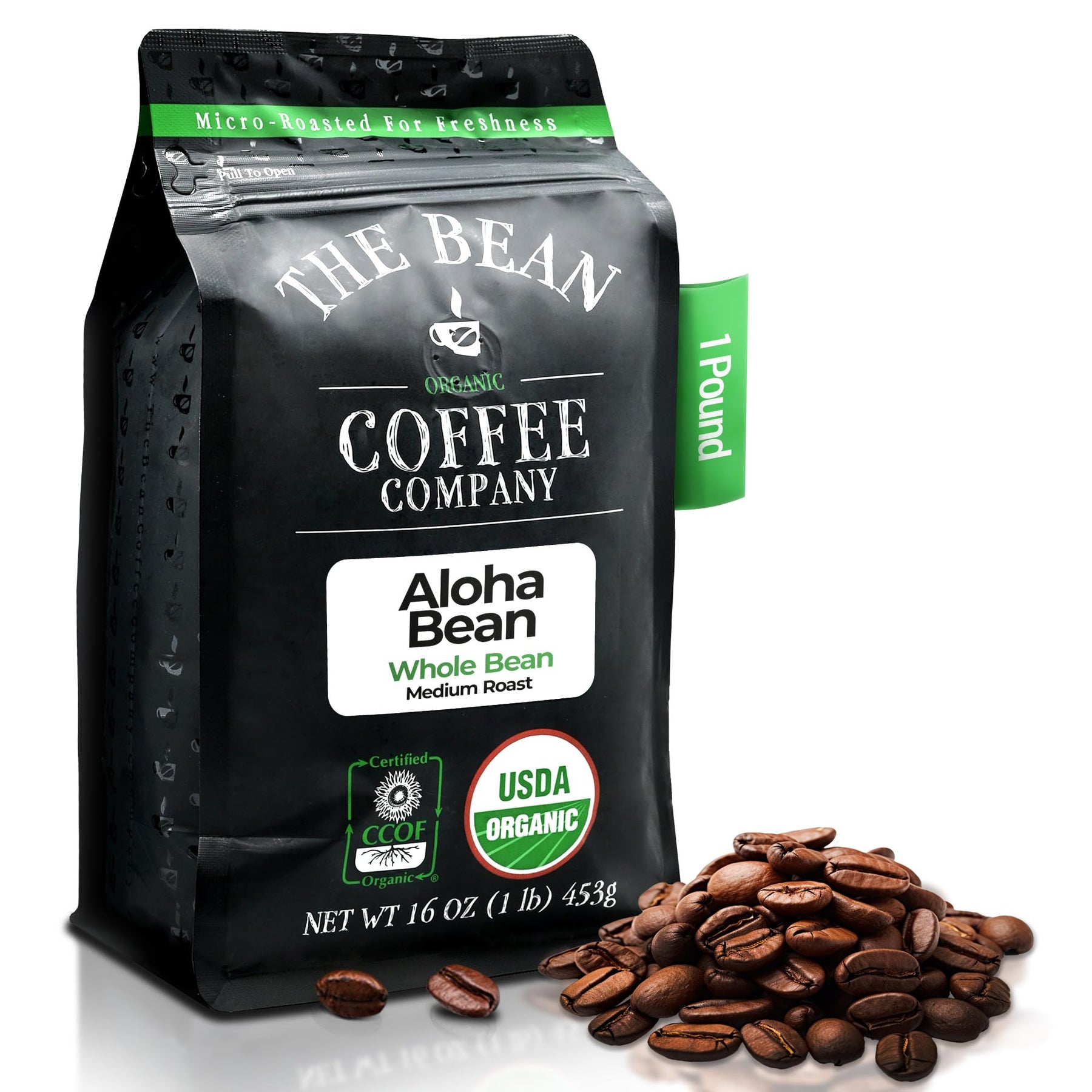 The Bean Organic Coffee Company Aloha Bean (Hawaiian Hazelnut), Medium Roast, Whole Bean Coffee, 16-Ounce Bag