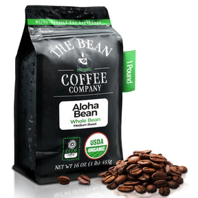 The Bean Organic Coffee Company Aloha Bean (Hawaiian Hazelnut), Medium Roast, Whole Bean Coffee, 16-Ounce Bag