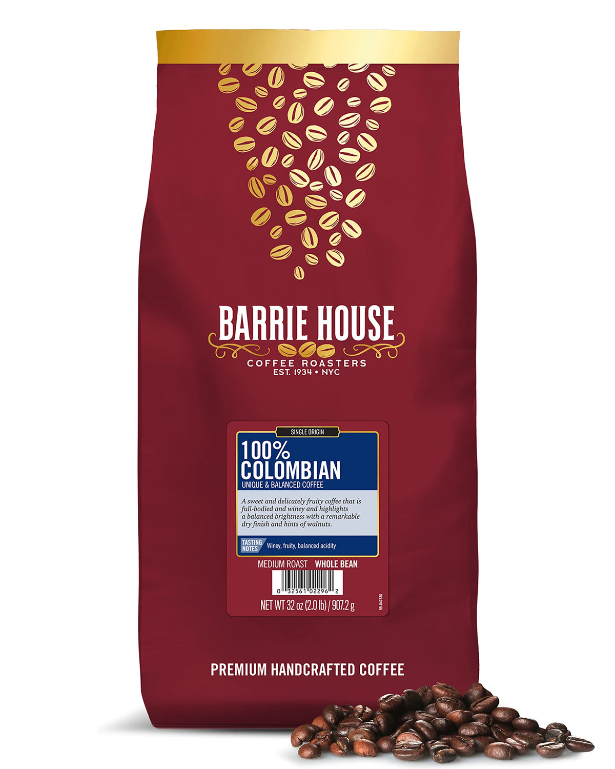 Barrie House 100 % kolumbianischer Single Origin-Kaffee aus ganzen Bohnen | Premium-Kaffee | Mittlere Röstung | Vollmundig und ausgewogene Säure | 2,0-Pfund-Beutel | 100 % Arabica-Kaffeebohnen