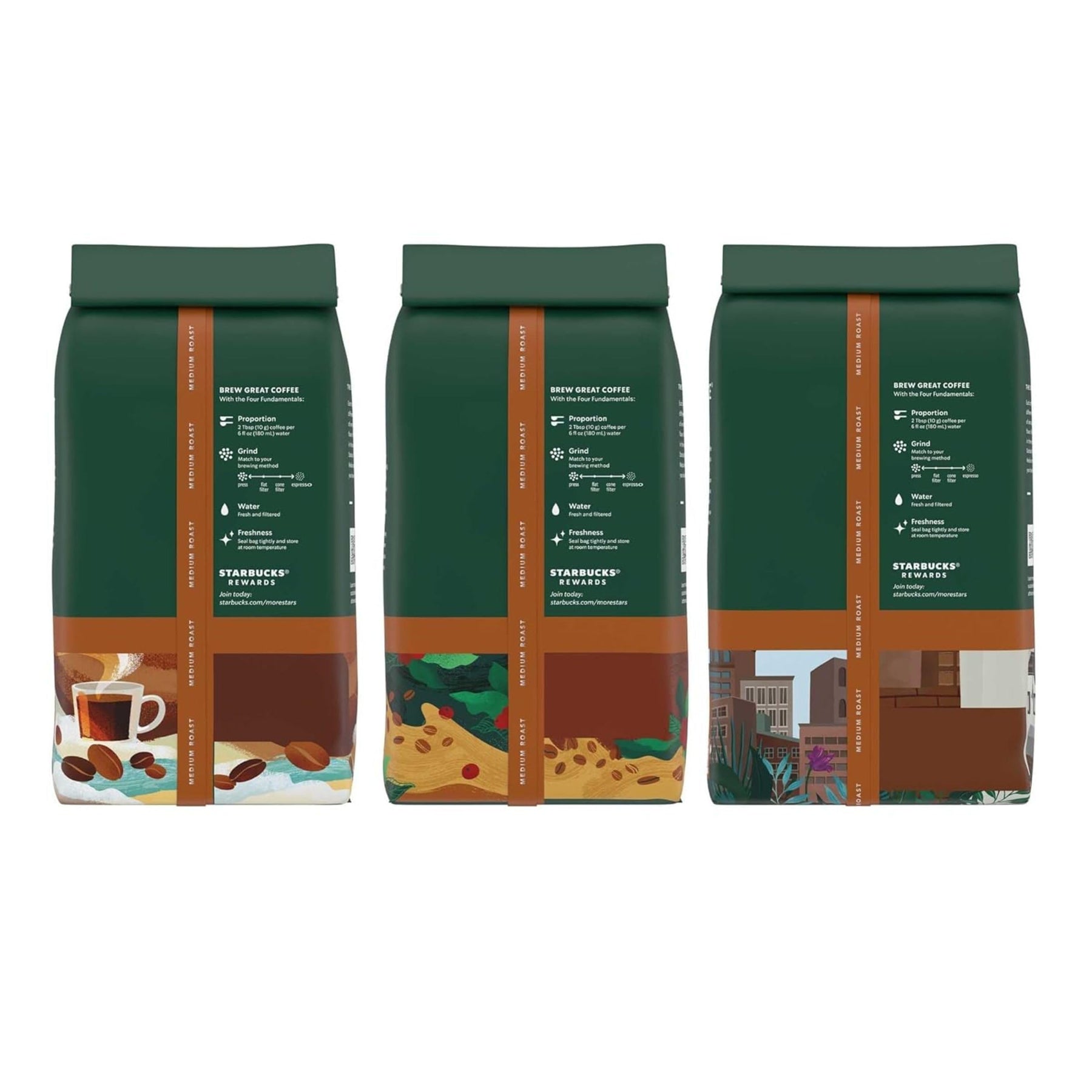 Starbucks Medium Roast Whole Bean Coffee, Variety Pack, 3 bags (12 oz each)