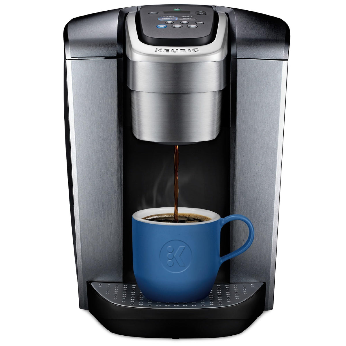 Keurig K-Elite シングルサーブ K-Cup ポッドコーヒーメーカー、濃度と温度調節機能、アイスコーヒー機能、8～12オンスの抽出サイズ、プログラム可能、ブラッシュドシルバー