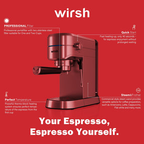 wirsh Espresso Machine,20 Bar Espresso Maker with Commercial Steamer for Latte and Cappuccino, Expresso Coffee Machine with 42 oz Removable Water Tank,Stainless Steel (Home Barista)