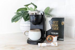 Better Buzz Best Drink Ever Vanilla Latte Single Serve Coffee Maker Kit 24ct.,12 Medium Roast Coffee Pods (Buzz Life) & 12 Vanilla Coffee Creamer Powder Stick Packs (Vanilla Buzz), K-Cup Compatible