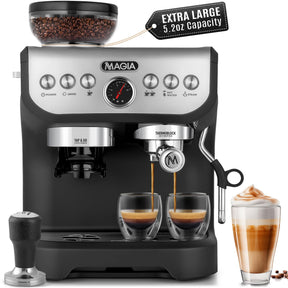 Zulay Kitchen Magia Manuelle Espressomaschine mit Mahlwerk und Milchaufschäumer – 15 Bar Druckpumpe, Cappuccinomaschine – Latte-Maschine – &amp; extragroßer abnehmbarer 2-Liter-Wassertank