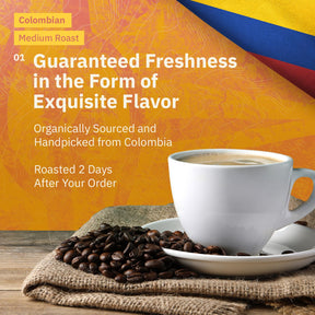 Colombian Medellín Coffee Beans - Single Origin Medium Roast Coffee Beans, Freshly Roasted To Order Organic Whole Bean Coffee, Specialty Grade, Fair Trade and Non-GMO, Chocolate & Berry Notes - 12 oz