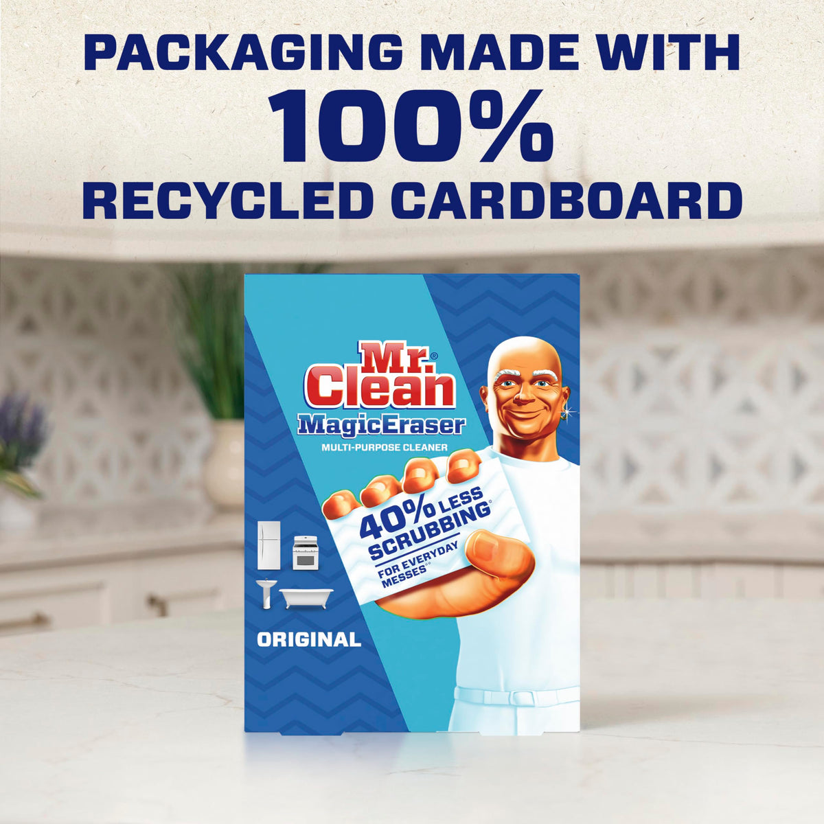 Mr. Clean マジックイレイザー オリジナル クリーニングパッド、多目的クリーナー、バスルームクリーニング用品、万能クリーナー、ホワイト、6 個入り