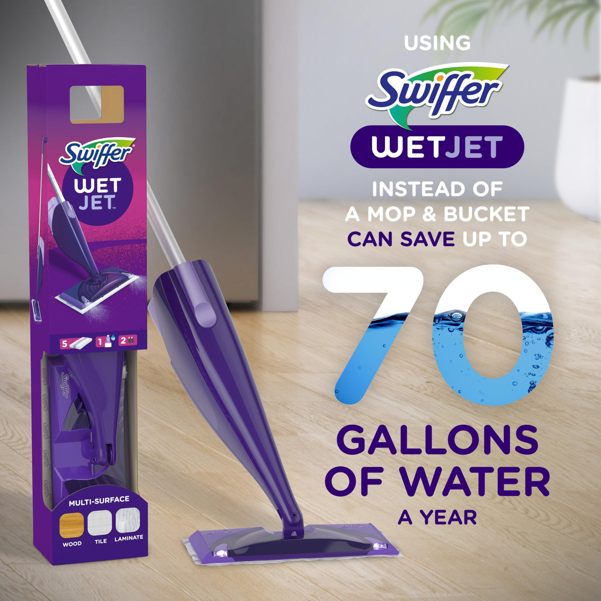 Swiffer WetJet Hartholz- und Boden-Sprühmopp-Starter-Set, beinhaltet: 1 Power-Mopp, 10 Pads, Reinigungslösung, Batterien