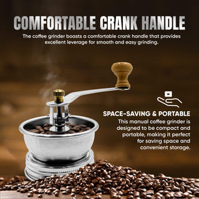 Stainless Steel Coffee Grinder Lid Attachment for Regular Mouth Mason Jars - Manual Crank Burr Grinder for Fresh Coffee, Ideal for Camping, Home Barista, Rust Proof Ceramic Mechanism