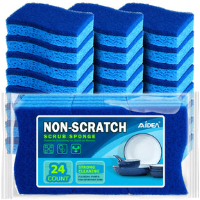 AIDEA Non Scratch Scrub Sponge, 24Count, Sponges for Dishes, Sponges Kitchen, Cleaning Sponge, Cleans Fast Without Scratching, Stands Up to Stuck-on Grime, Cleaning Power for Everyday Jobs