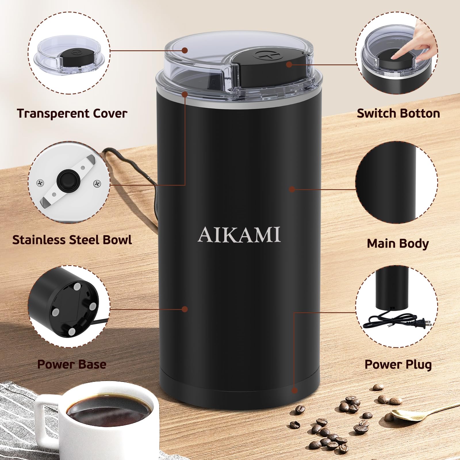 Coffee Grinder, Electric Coffee Grinder for Beans, Spices and More, Instant Coffee Beans Grinder for Home Use, Stainless Steel Blades Coffee Mill