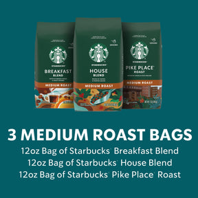 Starbucks Medium Roast Whole Bean Coffee, Variety Pack, 3 bags (12 oz each)