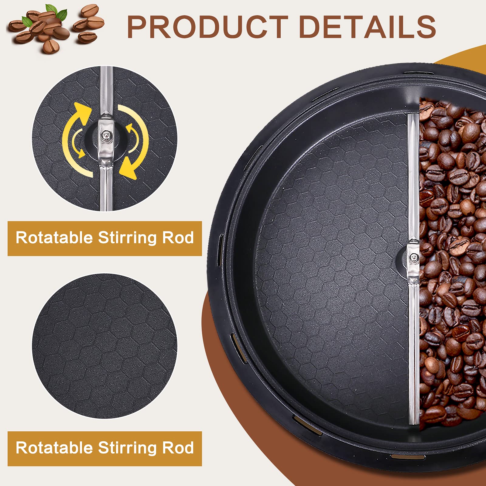 JIAWANSHUN Electric Coffee Bean Roaster Machine 500g(1.1lb) for Home Use,1200W Nut Roaster,for Beginner 110V