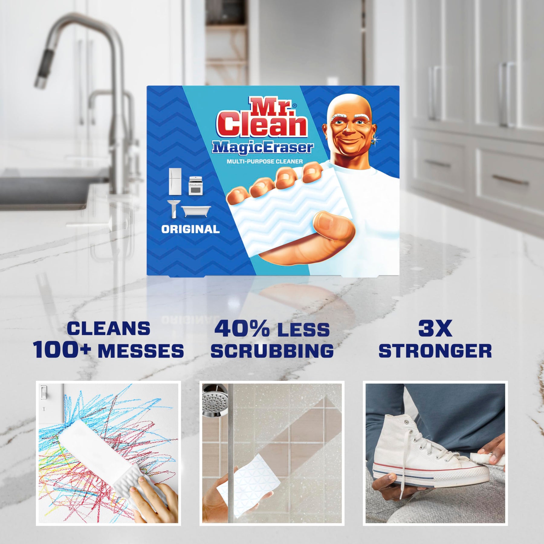 Mr. Clean Magic Eraser Original Cleaning Pads, Multi Purpose Cleaner, Bathroom Cleaning Supplies, All Purpose Cleaner, White, 6 Count