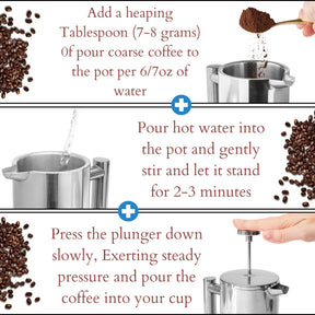 Mixpresso French Press-Kaffeemaschine aus Edelstahl, 27 oz, 800 ml, doppelwandig isolierte French Press aus Edelstahl und Teebereiter, leicht zu reinigen und leicht zu drücken, robuste, hochwertige Kaffeepresse aus Metall.