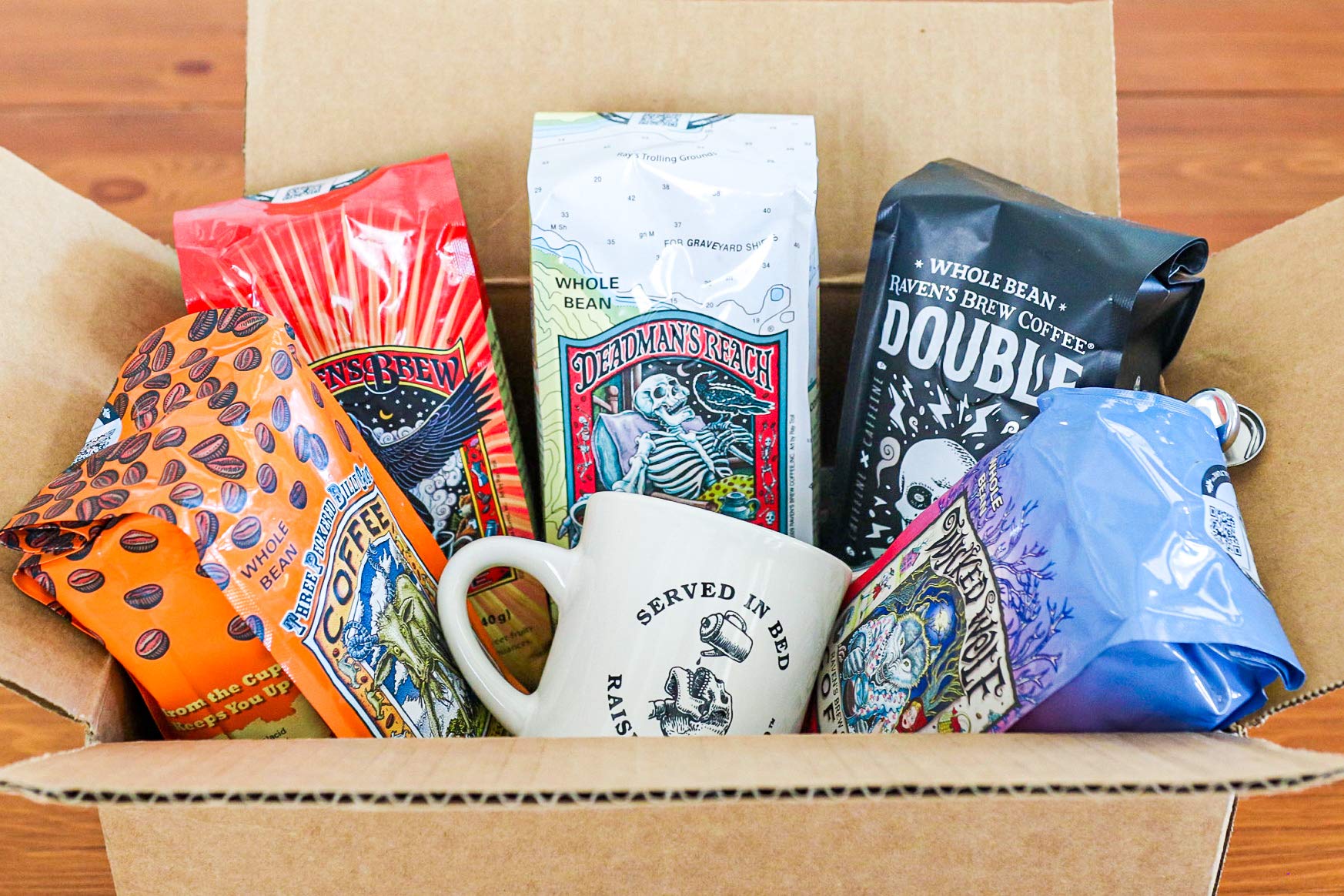 Raven's Brew Whole Bean Coffee Variety Pack - 3 Delicious Flavors - Three Peckered Billy Goat, Deadman's Reach and Resurrection Blend - 12oz each